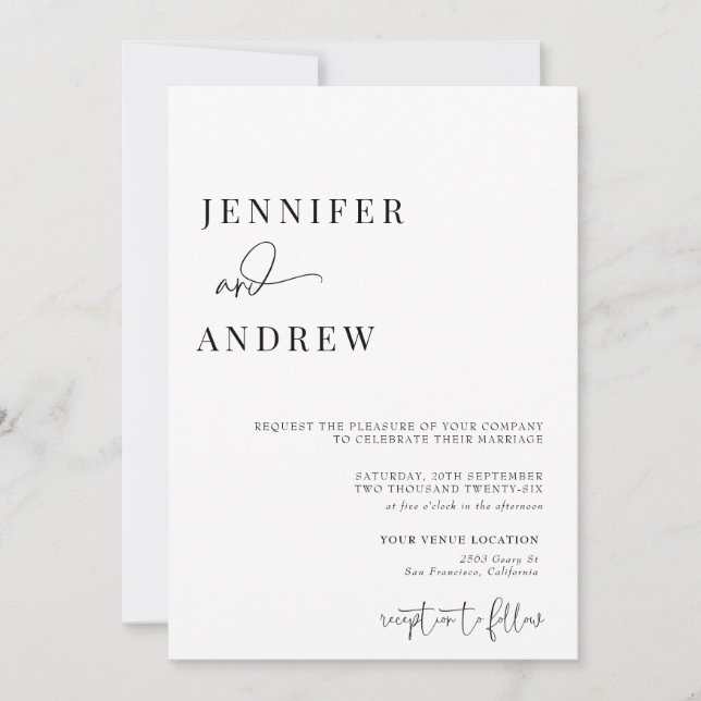 Calligraphy Simple Elegant Modern Wedding  Invitation (Front)