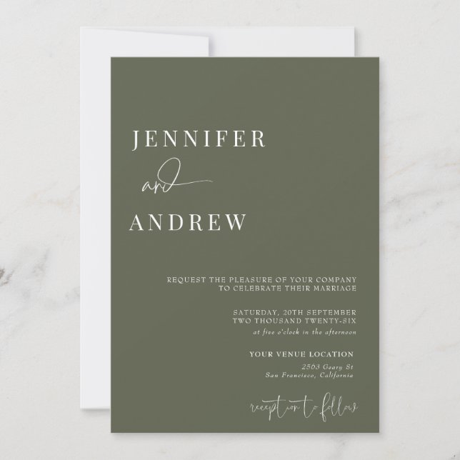 Calligraphy Simple Elegant Modern Wedding  Invitation (Front)