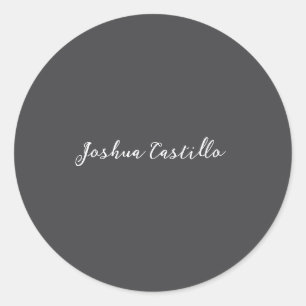 Calligraphy Simple Grey Professional Name Classic Round Sticker