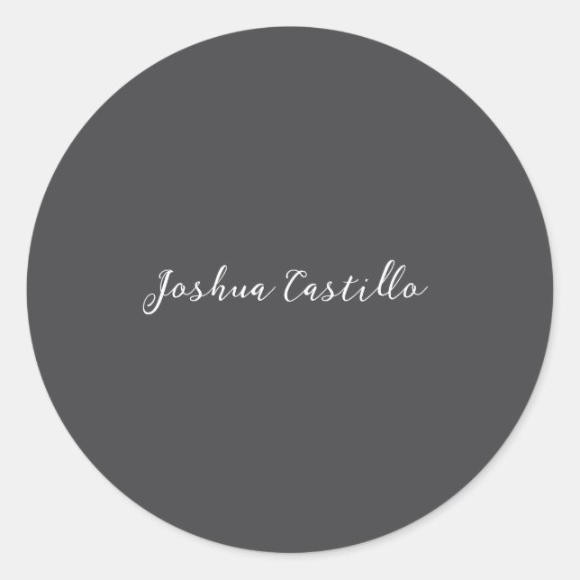 Calligraphy Simple Grey Professional Name Classic Round Sticker (Front)