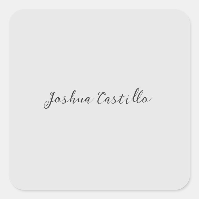 Calligraphy Simple Grey Professional Name Square Sticker (Front)