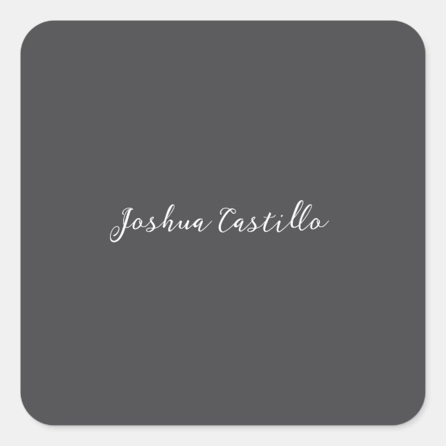 Calligraphy Simple Grey Professional Name Square Sticker (Front)