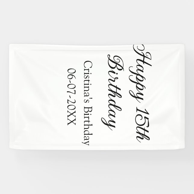 calligraphy simple minimal happy 15th birthday banner (Horizontal)