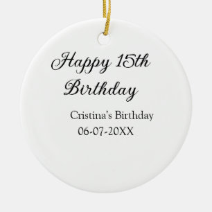 calligraphy simple minimal happy 15th birthday ceramic tree decoration