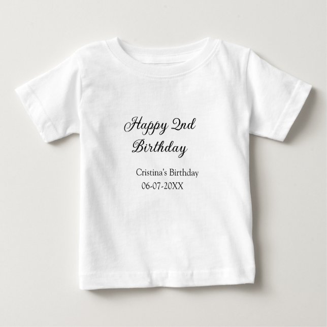 calligraphy simple minimal happy 2nd birthday baby T-Shirt (Front)