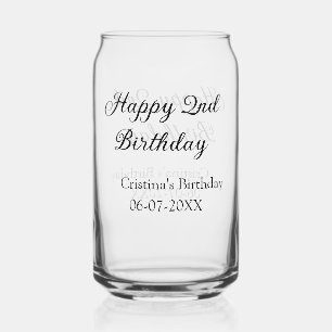 calligraphy simple minimal happy 2nd birthday can glass