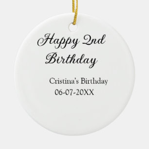 calligraphy simple minimal happy 2nd birthday ceramic tree decoration