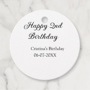 calligraphy simple minimal happy 2nd birthday favour tags