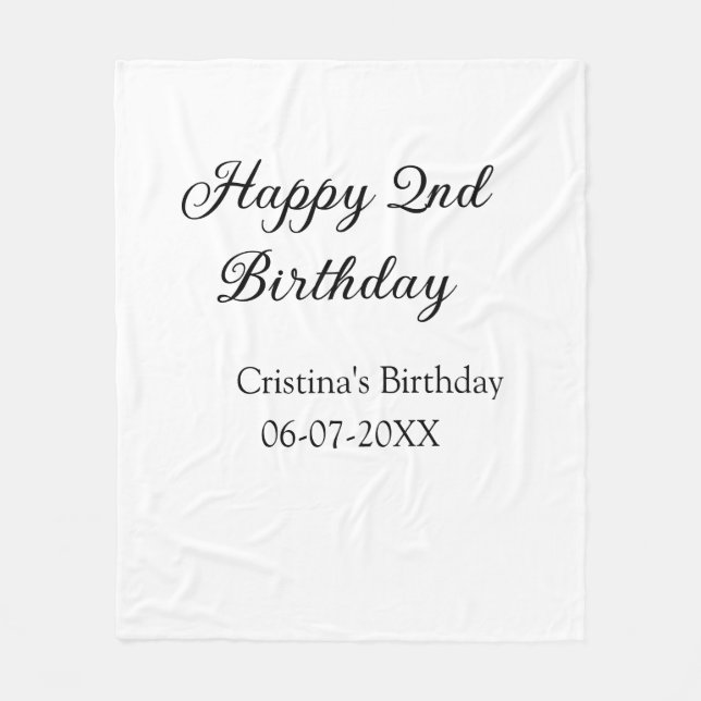 calligraphy simple minimal happy 2nd birthday fleece blanket (Front)