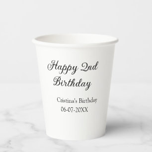 calligraphy simple minimal happy 2nd birthday paper cups