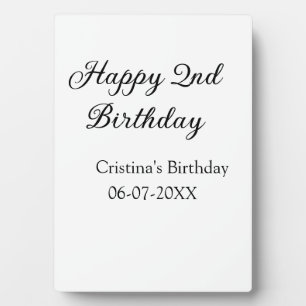 calligraphy simple minimal happy 2nd birthday plaque