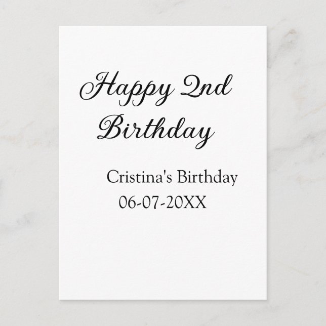 calligraphy simple minimal happy 2nd birthday postcard (Front)