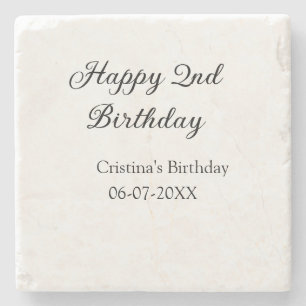 calligraphy simple minimal happy 2nd birthday stone coaster