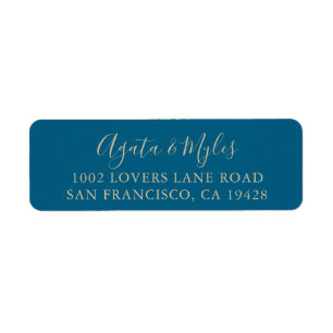Calligraphy Simple Navy Gold Return Address Label