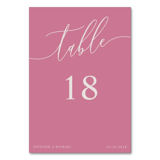 Calligraphy Simple Pink Script lettering seating Table Number (Front)