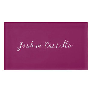Calligraphy Simple Wine Color Professional Name Tag
