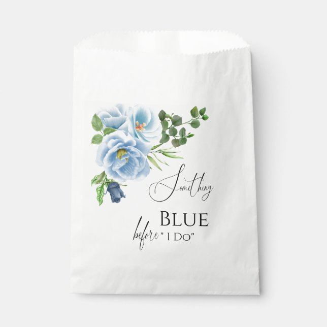 Calligraphy Something Blue Floral Bridal Shower Favour Bags (Front)
