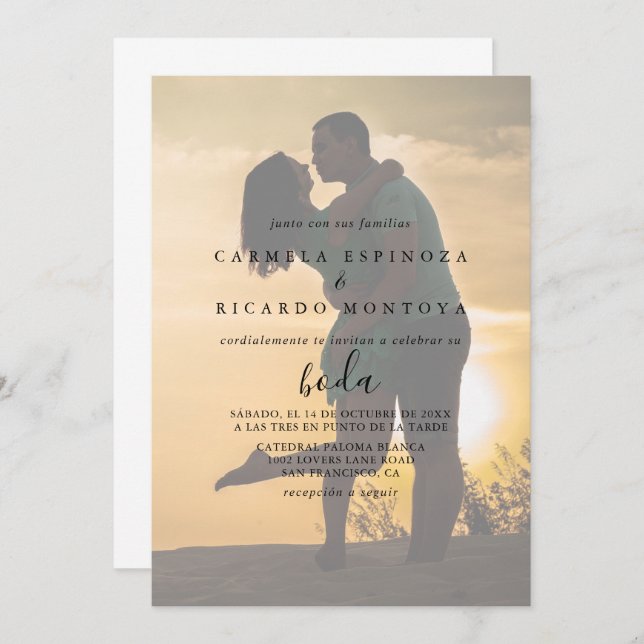 Calligraphy Spanish Photo Wedding  Invitation (Front/Back)