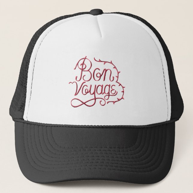 Calligraphy sticker bon voyage trucker hat (Front)