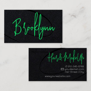 Calligraphy Style Professional Hair Studio Black Business Card