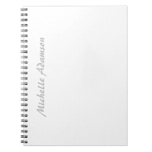 Calligraphy Stylish Elegant Plain Grey Name White Notebook