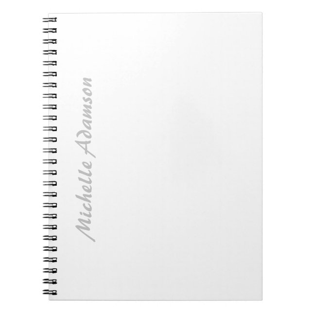 Calligraphy Stylish Elegant Plain Grey Name White Notebook (Front)