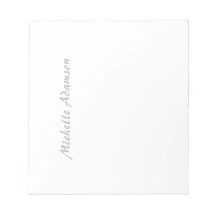 Calligraphy Stylish Elegant Plain Grey Name White Notepad