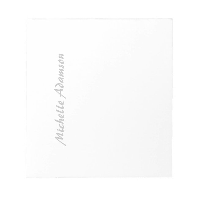 Calligraphy Stylish Elegant Plain Grey Name White Notepad (Front)