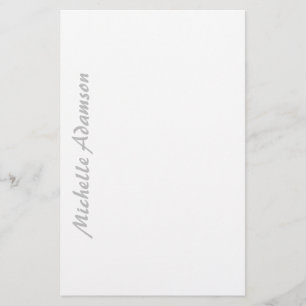 Calligraphy Stylish Elegant Plain Grey Name White Stationery