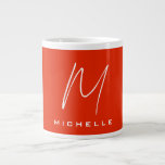 Calligraphy stylish red white monogram your name large coffee mug<br><div class="desc">Plain Minimalist Modern Designs. They're all simple,  attractive,  unique.</div>