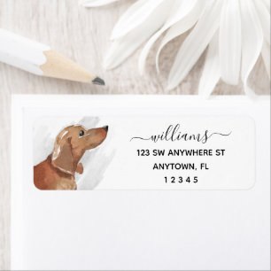 Calligraphy Tan Dachshund Return Address