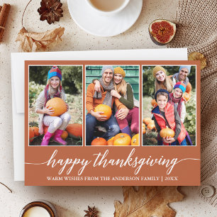 Calligraphy Terracotta 3 Photo Thanksgiving Holiday Card