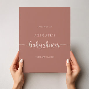 Calligraphy Terracotta Baby Shower Welcome  Poster