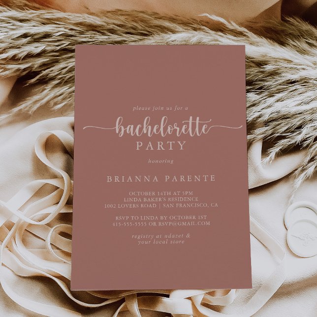 Calligraphy Terracotta Bachelorette Party  Invitation (Creator Uploaded)