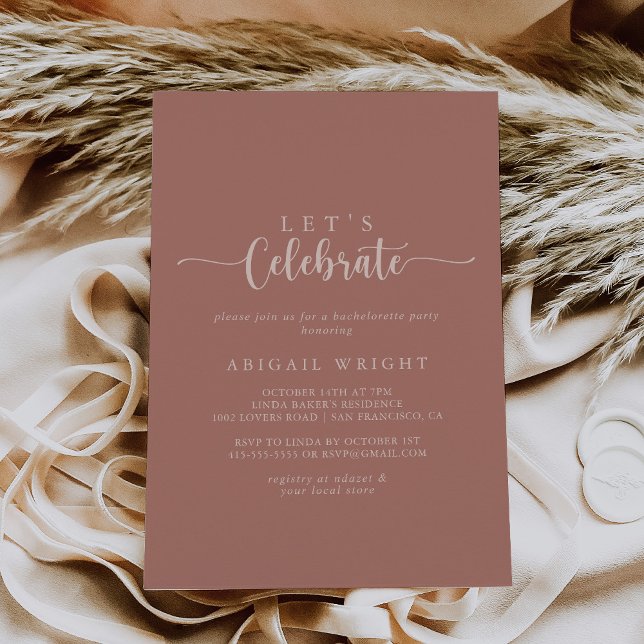 Calligraphy Terracotta Let's Celebrate Party  Invitation (Creator Uploaded)