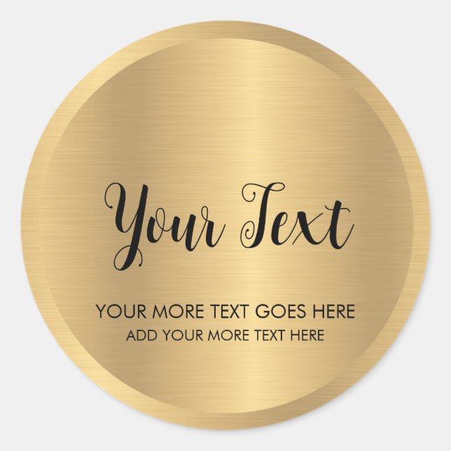 Calligraphy Text Elegant Metallic Look Faux Gold Classic Round Sticker (Front)