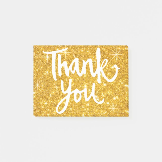 calligraphy thank you script on gold glitter look post-it notes (Front)