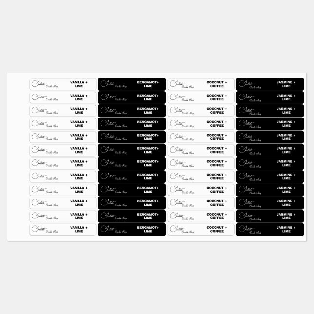 Calligraphy Thin Black & White Candle Label (Sheet)