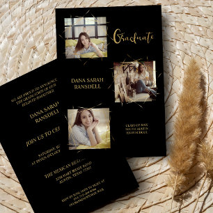 Calligraphy Three Photos Graduate Invitation