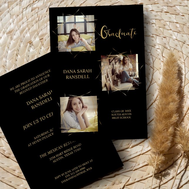 Calligraphy Three Photos Graduate Invitation (Creator Uploaded)