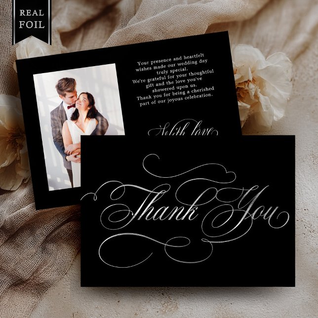 Calligraphy timeless Silver wedding Thank you card (Calligraphy timeless Silver foil wedding Thank you card)