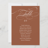 Calligraphy timeless Terracotta Seating Chart Card
