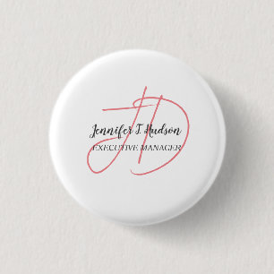 Calligraphy trendy classical script monogram 3 cm round badge