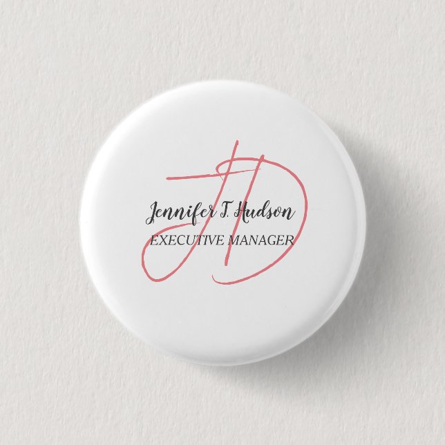 Calligraphy trendy classical script monogram 3 cm round badge (Front)