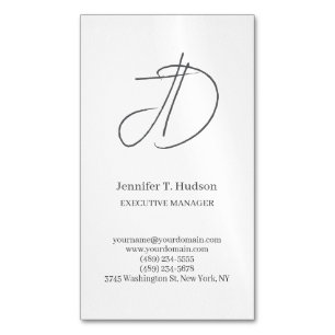 Calligraphy trendy classical script monogram grey magnetic business card