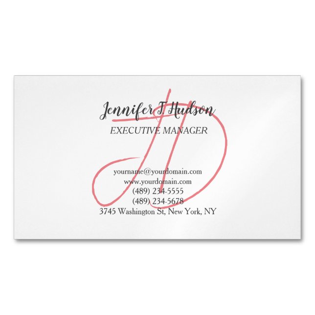 Calligraphy trendy classical script monogram magnetic business card (Front)