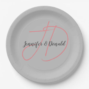 Calligraphy trendy classical script monogram paper plate