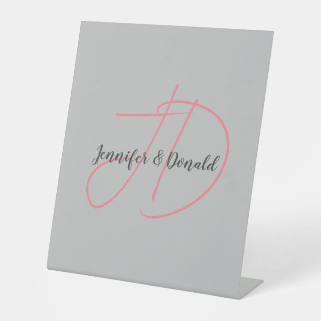 Calligraphy trendy classical script monogram pedestal sign (Front)