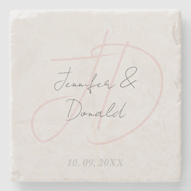 Calligraphy trendy classical script monogram stone coaster (Front)