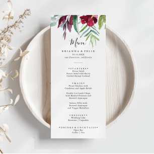 Calligraphy Tropical Coloured Floral Dinner Menu
